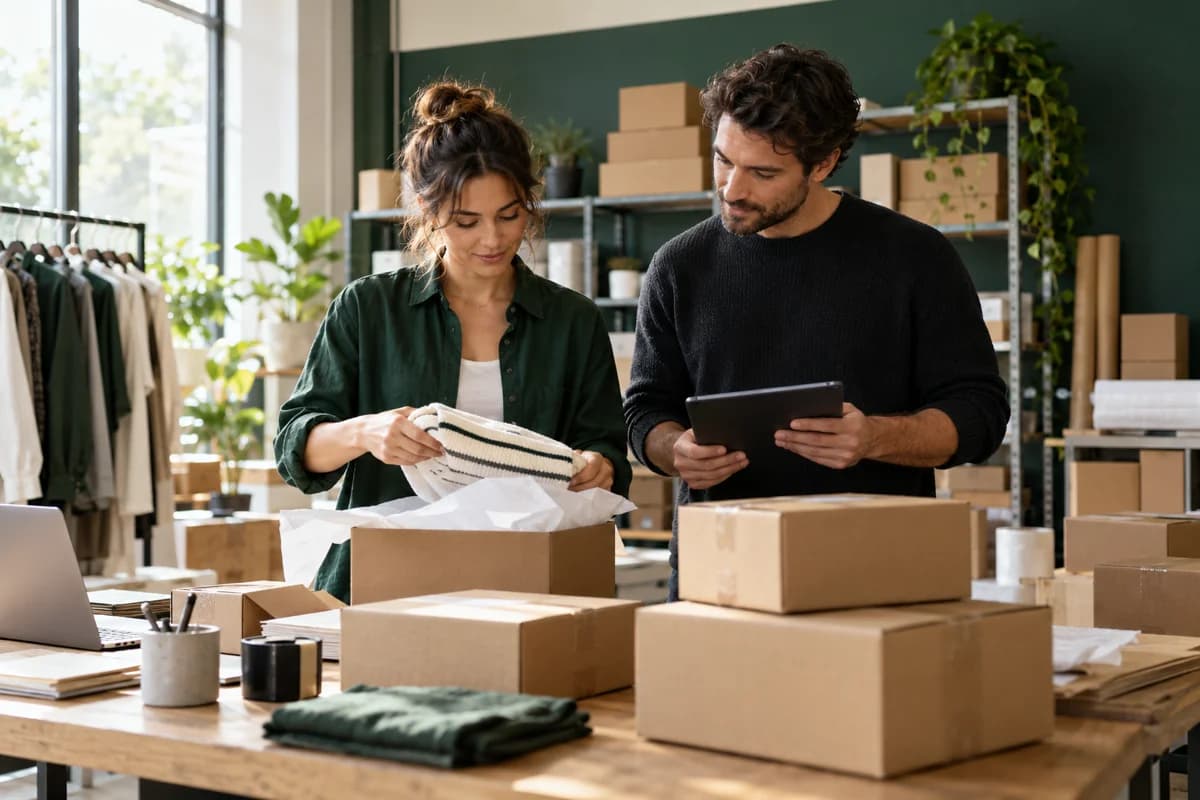 Commerce team checking customer orders in a fulfilment studio