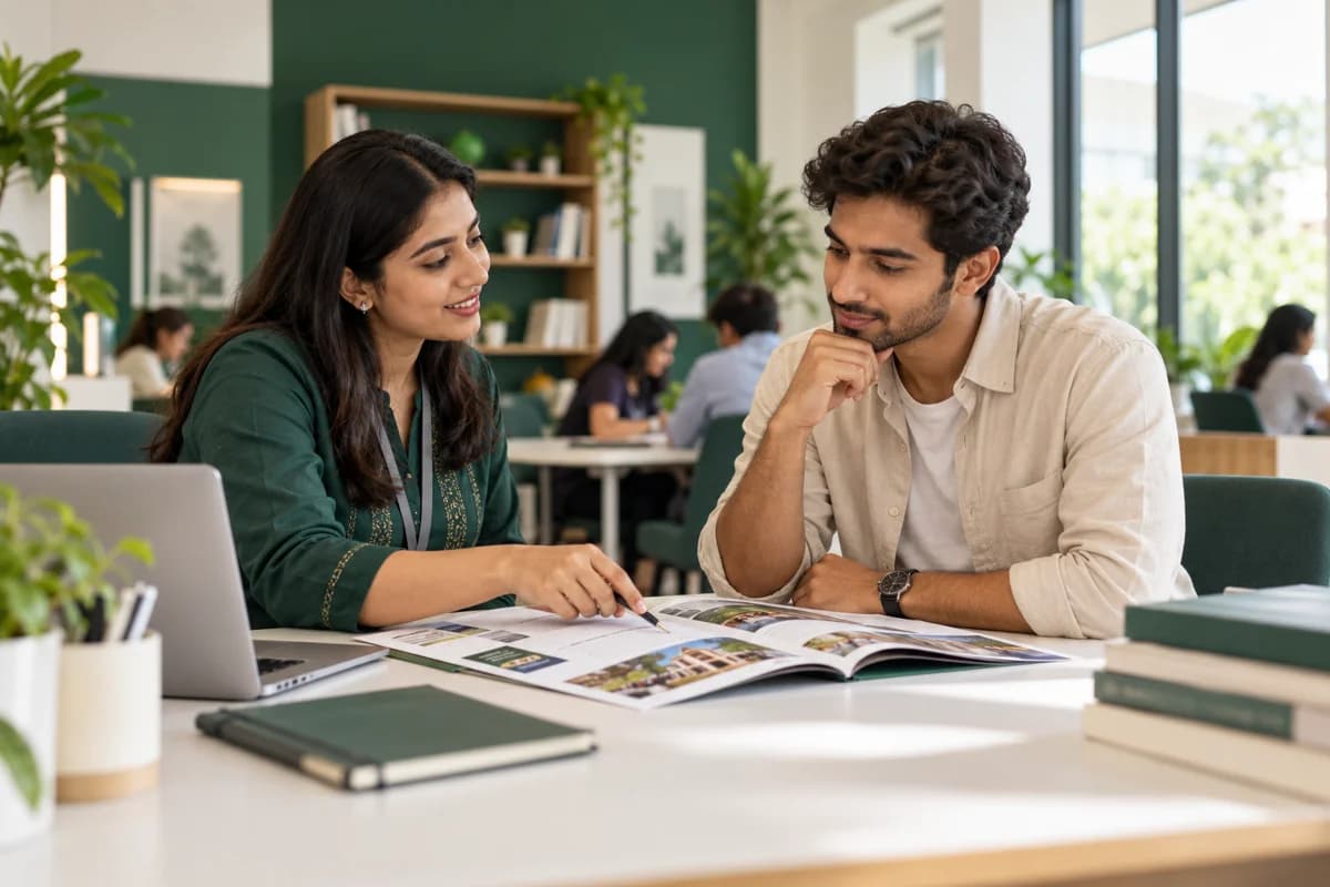Course counsellor advising a student in a contemporary education centre
