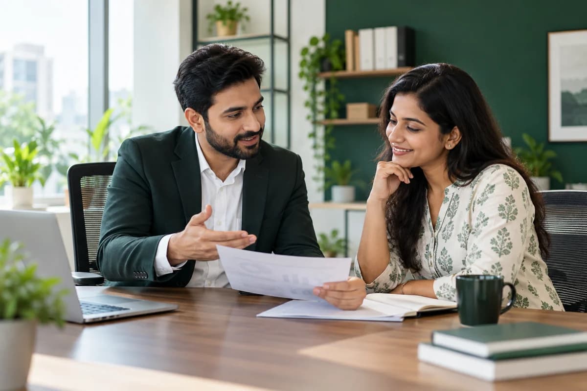 Consultant reviewing a proposal with a business owner